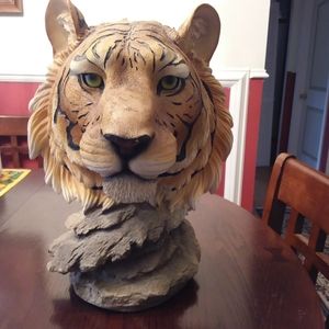 Tiger Bust safari statue large 15 inches tall decor